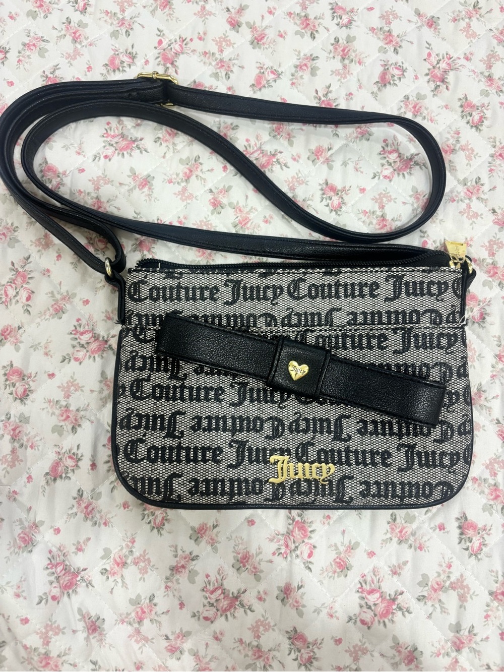 Juicy Couture Black & Cream Logo Bow Crossbody Bag